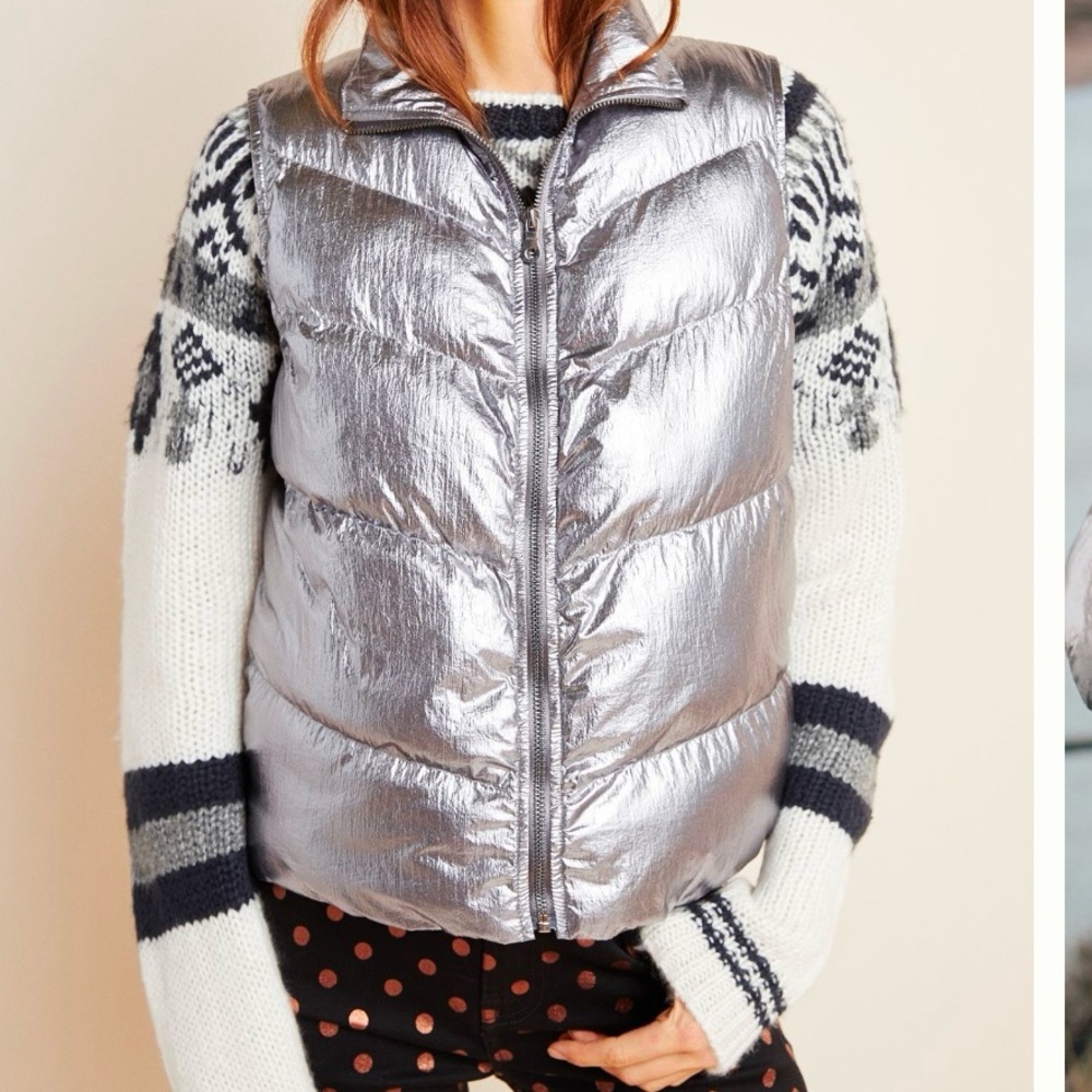 Anthropologie metallic puffer vest size XS